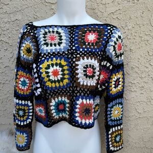 En Creme multi color granny square sweater